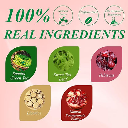 WT WEETEE Pomegranate Green Tea Bags 100 Count, Made of Sencha Green Tea with Pomegranate Flavor, Hibiscus & More, Caffeinated Tea