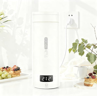 Travel Tea Kettle（110V）, Portable Electric Kettle, 316 Stainless Steel Premium Liner, 4-speed Temperature Adjustment with Auto Shut-off and Boil-Off Protection,White.