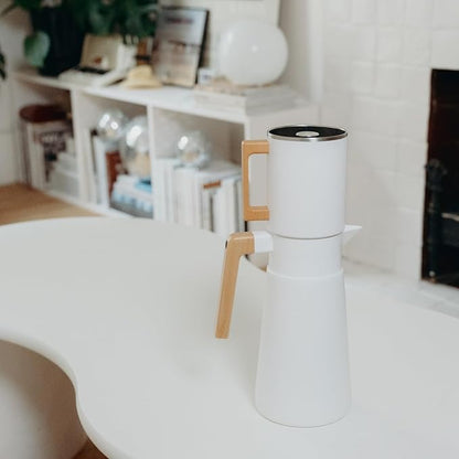 HASTINGS 68 Oz Pour Over Coffee Maker Set with Double Layer Reusable Stainless Steel Filter 8-Cup and Wood Handle - Dual Wall Heat Resistant Drip Coffee Brewer, Pour Over Coffee Dripper Carafe, White