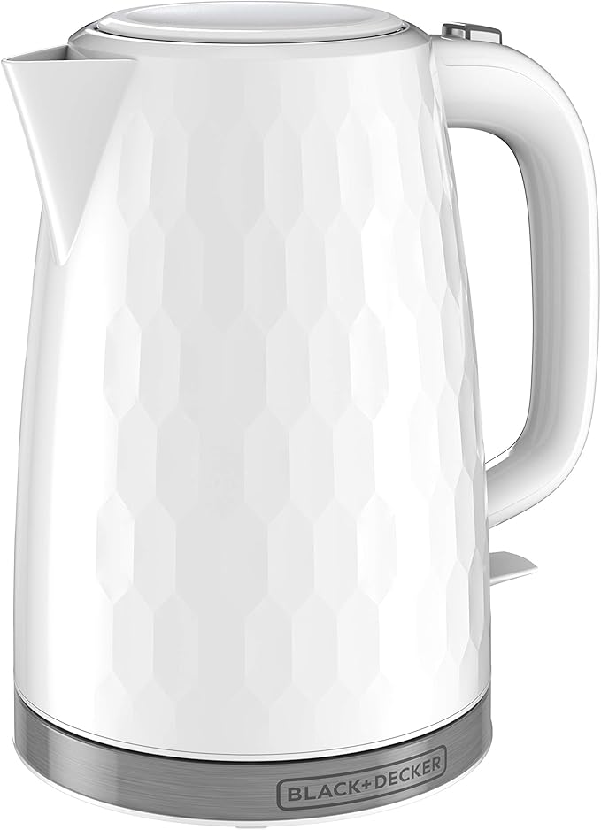 BLACK+DECKER 1.7L Cordless Electric Kettle, KE1560W, Premium Texture, Water Window, Rapid Boil, Auto Shutoff, White