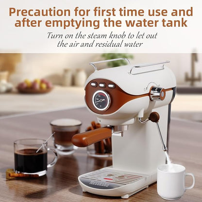 Espresso Coffee Machine, 20 Bar Compact Semi-Automatic Espresso Machine with Milk Frother for home Latte, Cappuccino, White