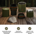 Load image into Gallery viewer, Nest Pour Over Coffee Kit | Coffee Maker for Camping | All-In-One Travel Pour Over | Transportable Dripper, Two 10oz Stainless Steel Travel Mugs | Compact Storage &amp; Adventure Ready | Deep Moss