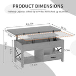 Load image into Gallery viewer, Lift Top Coffee Table with Storage, Convertible Coffee Table Converts to Dining Table, Center Table with Drawer and Hidden Compartment, Farmhouse Coffee Tables with Lifting Top for Living Room, Grey