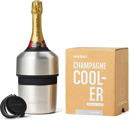 Huski Champagne Chiller | NEW | Award-Winning Iceless Design with Detachable Bottle Stopper | Keeps Wine Cold up to 6 Hours | Fits most 750ml Champagne, Prosecco & Sparkling Wine Bottles (Stainless)