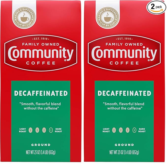 Community Coffee Medium-Dark Roast 23 Ounce, Decaffeinated Ground Coffee, 23 Ounce Bag (Pack of 2)