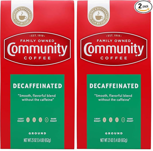 Community Coffee Medium-Dark Roast 23 Ounce, Decaffeinated Ground Coffee, 23 Ounce Bag (Pack of 2)