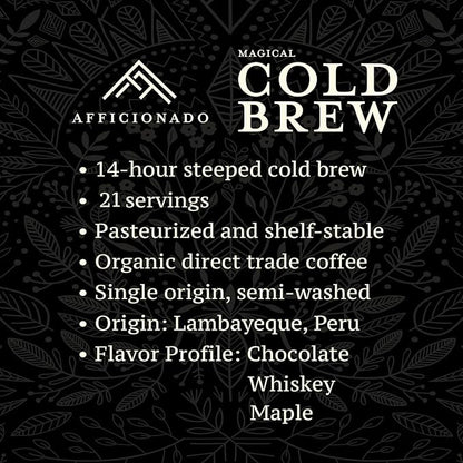 Afficionado Coffee Roasters | Magical Cold Brew | 1 Gallon | Bag in Box | Single Origin Peruvian Coffee | Medium Roast | Ready to Drink | Pasteurized & Shelf-Stable