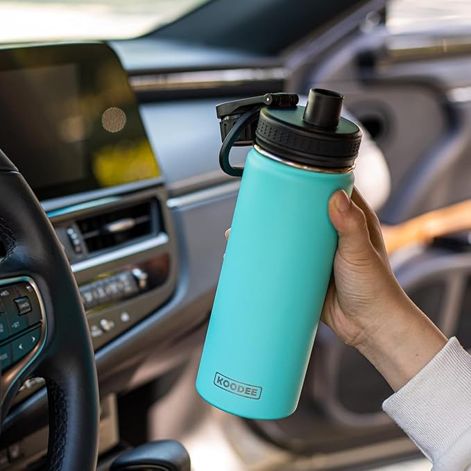 koodee 26 oz Water Bottle Stainless Steel Double Wall Vacuum Insulated Sports Bottle with Leakproof Spout Lid (Teal)