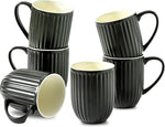 Load image into Gallery viewer, Hasense Coffee Mugs Set of 6, 16 Oz Large Ceramic Ribbed Latte Cups with Big Handle for Coffee, Tea and Cocoa, Modern Design &amp; Light Weight, Microwave &amp; Dishwasher Safe, Black