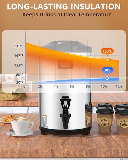 Insulated Beverage Dispenser 3 Gallon, Hot Water Dispenser with Stainless Steel Interior, Large Carafe Hot Coffee Dispenser for Parties, Catering, Drink Dispenser for Tea Milk, Silver, Non-electric