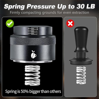 Espresso Tamper 58mm, Adjustable Depth Coffee Tamper with Calibrated Spring Loaded, 304 Stainless Steel Palm Tamper Tool, fits 58mm Portafilter Basket (Black)