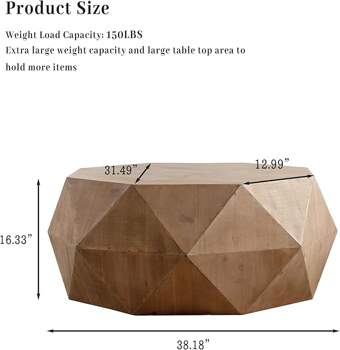 38" Modern Farmhouse Coffee Table, Drum Coffee Table for Office, Dining Room and Living Room, Nature