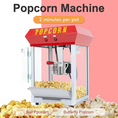 6OZ Popcorn Machine 丨 Stainless Steel Kettle Popcorn Maker for Home, Theater, Parties丨Grade Electric Popper, Red