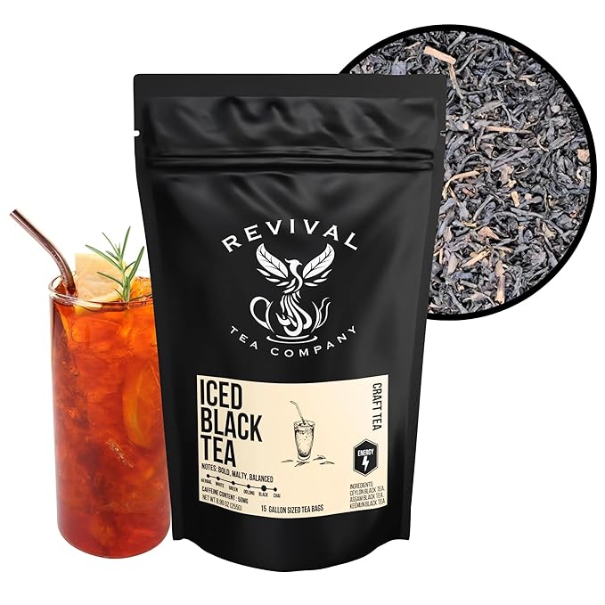 Revival Tea Company Iced Black Tea - 1 Gallon Sachets - Black Tea Blend of Ceylon, Assam and Keemun Black Teas - 15 Count