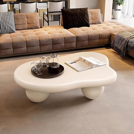 Cute Cloud Coffee Table, Modern Coffee Tables for Living Room, Easy Assembly, Round Edge Irregular Tea Table End Table, Funky Contemporary Low Coffee Table for Bedroom (White Cloud, L47)