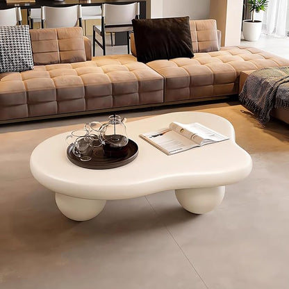 Cute Cloud Coffee Table, Modern Coffee Tables for Living Room, Easy Assembly, Round Edge Irregular Tea Table End Table, Funky Contemporary Low Coffee Table for Bedroom,White Cloud a,L41