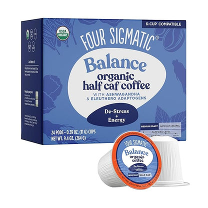 Four Sigmatic Adaptogen Coffee K-Cups | Organic Medium Roast Ground Coffee with Ashwagandha, Eleuthero, Chaga & Tulsi | Immune Support & Stress Relief | Keto | 24 Count
