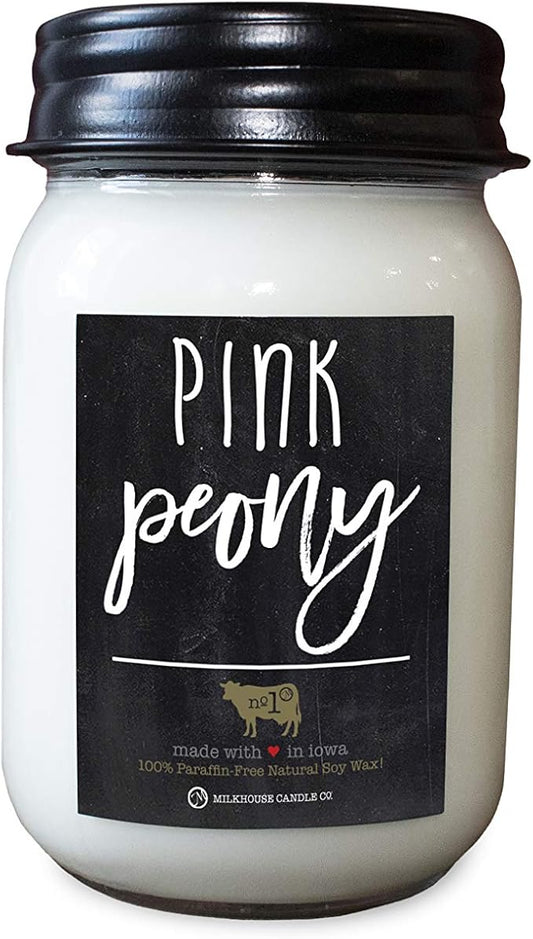 Milkhouse Candle Company - Pink Peony - 13oz Beeswax and Soy Candles - Farmhouse Collection - 100% Natural, Paraffin Free, with Premium Fragrance Oil, Glass Jars with Lids
