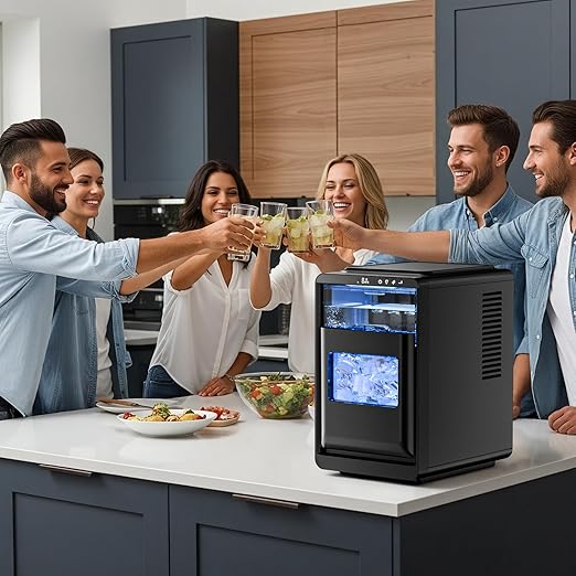 Antarctic Star Crescent Ice Maker, Slow-Melting Countertop Ice Maker, 27 Lbs/24H, 16Pcs in 15Mins, Self-Cleaning,24-Hour Timer, for Home/Kitchen/Office/Party