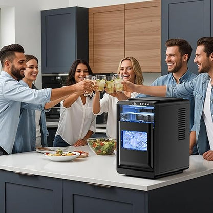 Antarctic Star Crescent Ice Maker, Slow-Melting Countertop Ice Maker, 27 Lbs/24H, 16Pcs in 15Mins, Self-Cleaning,24-Hour Timer, for Home/Kitchen/Office/Party