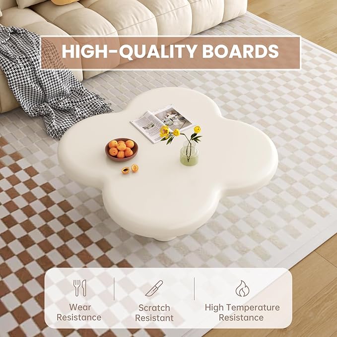 Cloud Coffee Table with 4 Legs, Modern Coffee Table, Irregular Center Table for Living Room, Bedroom, Office, Small Spaces, Easy to Assemble