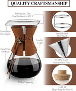 Load image into Gallery viewer, Pour Over Coffee Maker with Double-Layer Stainless Steel Filter - 27 oz Pour Over Coffee Dripper with Leather Collar, Heat Resistant 5 Cups Glass Coffee Carafe with Cork Lid for Hand Brewing Lovers