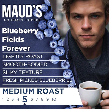 Maud's Blueberry Flavored Coffee Pods, 18 ct, Medium Roast Flavored Coffee in Recyclable Single Serve Pods – 100% Arabica Beans, Compatible with Keurig K Cups Maker
