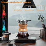 Load image into Gallery viewer, Pour Over Coffee Maker with Reusable Stainless Steel Drip Filter, Lead-Free Borosilicate Glass Coffee Carafe with Modern Wooden Collar for 1-4Cup, Circular Clear (600ml/20oz)