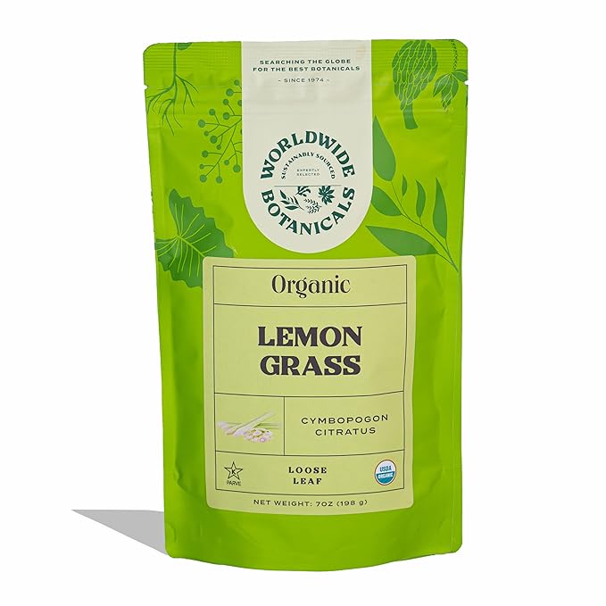 Worldwide Botanicals Organic Lemon Grass Leaves – 7oz - Loose Leaf - Cut and Sifted – 100% pure Cymbopogon citratus - Zacate de limon - Resealable Bag for Freshness - Perfect for Cooking and Tea