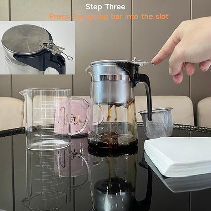 Pour Over Coffee Maker Set, 304 Stainless Steel Coffee Dripper with On/Off Switch, Borosilicate Glass Small Coffee Pot, 50 Filter Papers, Multi-Functional Immersion Drip Cafe Brewer Machine (1, 250ml)