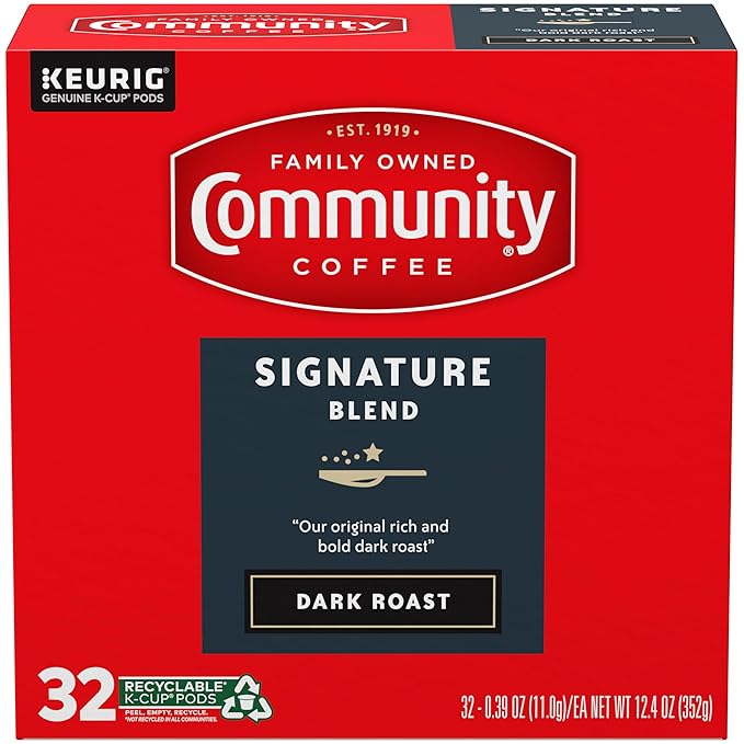 Community Coffee Signature Blend Dark Roast Single Serve Keurig K-Cup Pods 32 ct Box