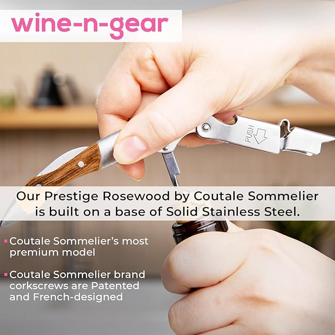 Prestige Waiters Wine Bottle Opener By Coutale Sommelier - Naturalwood - French Patented Spring-Loaded Double Lever Wine Bottle Opener for Bartenders and Gifts