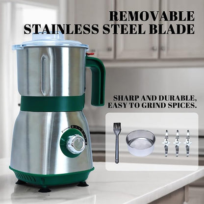 Versatile Kitchen Grinder | 500W Electric Mill | Grinds Spices, Nuts, Grains, Coffee | 3 Stainless Steel Blades | Dry Use (Black)