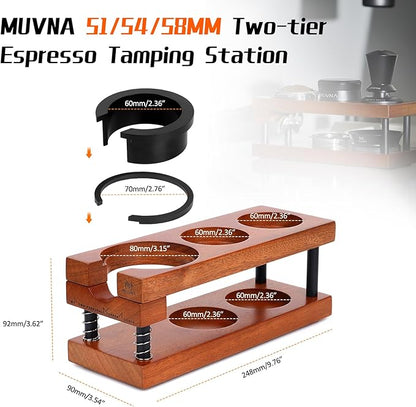 Espresso Tamping Station, Two-tier Organizer Station, Spring-loaded Portafilter Holder, Basket Filters & Funnel Stand, Fits 51/54/58MM Tamper, Distributor, Portafilter