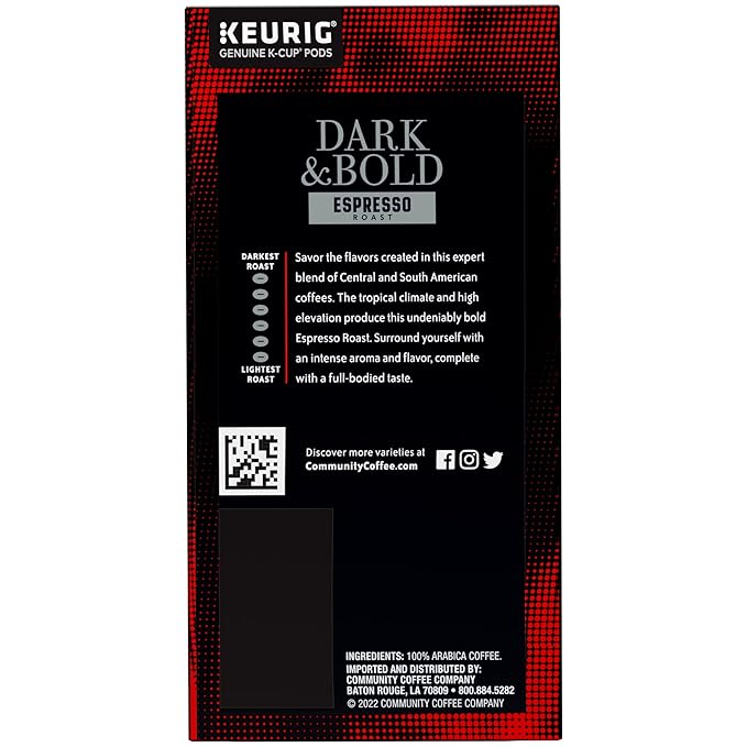 Community Coffee Dark & Bold Espresso Roast 24 Count Coffee Pods, Compatible with Keurig 2.0 K-Cup Brewers, 24 count (Pack of 1)