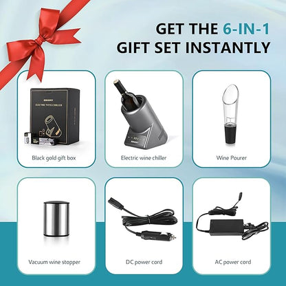 EUHOMY Wine Chiller Electric, Portable Wine Bottle Chiller for 750ml Wine & Champagne, Single Bottle Wine Cooler on Patio, Keep Cold Up to 1 Day - Extra Surprise for Wine Lovers