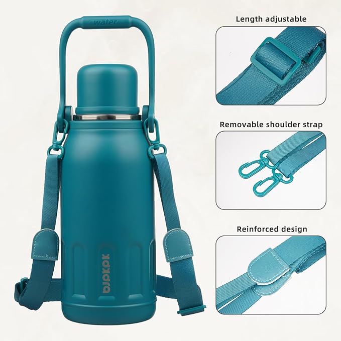 BJPKPK Insulated Water Bottle 40oz Stainless Steel Water Bottles with Handle and Cup Lid Vacuum Insulated Metal Thermal Flask for Traveling,Laguna