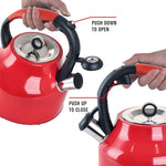 Load image into Gallery viewer, Emeril Lagasse 2.6 Quart/2.5 Liter Whistling Tea Kettle, Stainless Steel Tea Pot for Induction Stove Top, Fast to Boil Water for Home Kitchen Condo, with Ergonomic Cool Grip Handle, Red