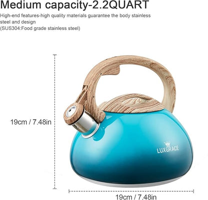 s-p Teapot Whistling Tea Kettle with Wood Pattern Handle Loud Whistle,Food Grade Stainless Steel Tea Pot for Stovetops Water Kettle(Blue)