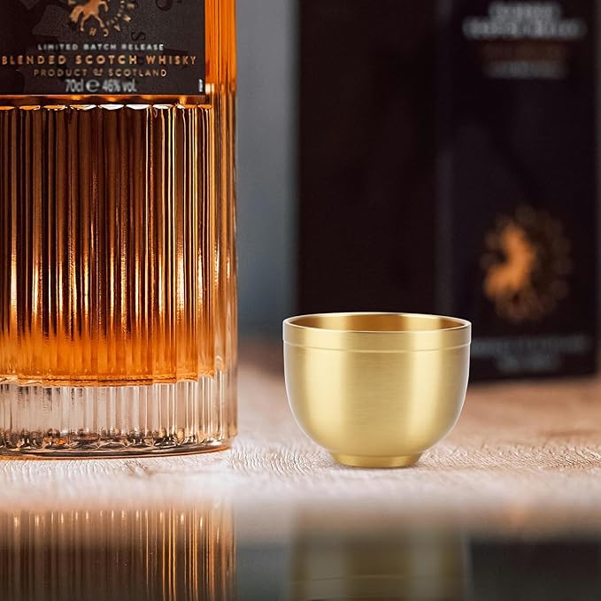 2 Pack Gold Shot Cups Solid Brass Shot Glasses 2-7/8oz Cool Shot Glasses Set Man Cave Decor Vodka Tequila Whiskey Gifts for Men