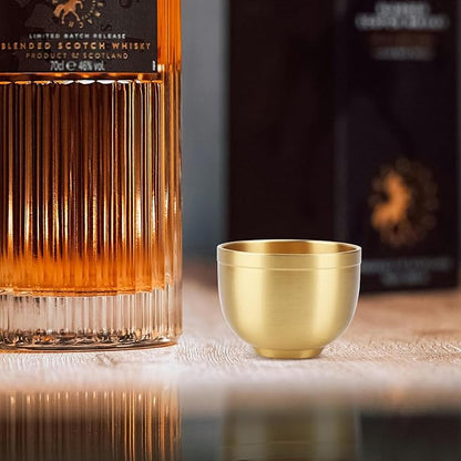 2 Pack Gold Shot Cups Solid Brass Shot Glasses 2-7/8oz Cool Shot Glasses Set Man Cave Decor Vodka Tequila Whiskey Gifts for Men