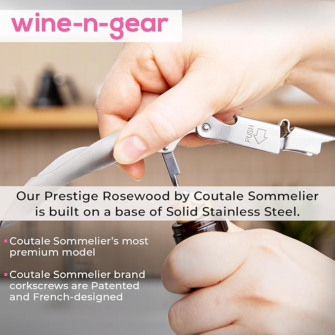 Prestige Waiters Wine Bottle Opener By Coutale Sommelier - Stainless Steel - French Patented Spring-Loaded Double Lever Wine Bottle Opener for Bartenders and Gifts