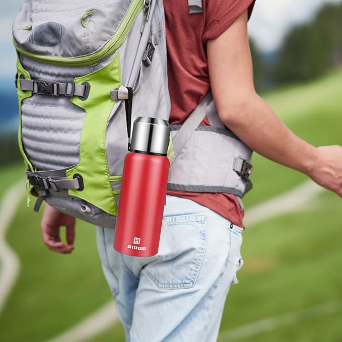 Insulated vacuum Thermo Bottle 500ml/16.9oz with cup Stainless steel coffee bottles for hot and cold drink water flask.(Red,500ml)