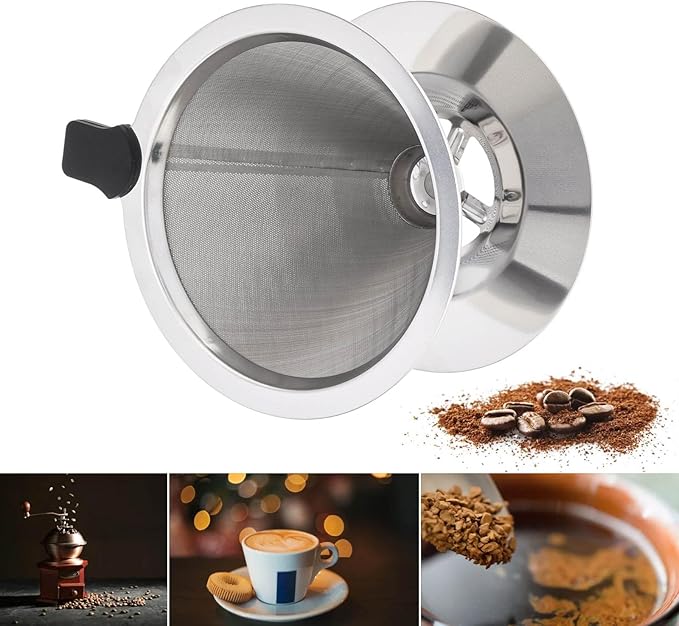 Reusable Coffee Filter, Cone Pour Over Coffee Dripper Paperless Coffee Maker Dripper for 1-2 Cup, Stainless Steel Coffee Permanent Filter, Coffee Dripper for Cuisinart Coffee Maker Filter and Brewer