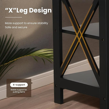 PHI VILLA Black End Table, Side Table for Living Room Set of 2, Nightstand/Bedside Table