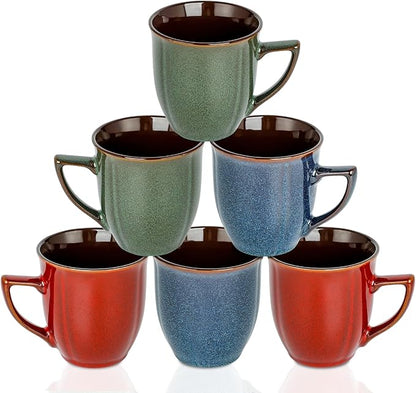 Ceramic Mugs 14 Oz,Mugs Set for Men Women, Ceramic Mugs Set with Large Handle for Coffee Tea Milk Cocoa, Coffee Cups Set of 6 Gift for Dad Mom,Easy to Clean & Hold, Microwave Safe.