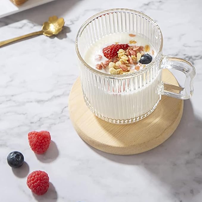 D.M DESIGN·MASTER [6 PACK, 12 OZ - Premium Glass Coffee Mugs with Handle. Transparent Tea Glasses for Hot/Cold Beverages, Perfect Design for Americano, Cappuccino, Tea and Beverage.