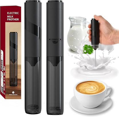 Travel Milk Frother with Cover, Battery-Operated Electric Foam Maker Frother Wand, Milk Foamer Electric Mini Drink Mixer for Coffee, Cappuccino, Lattes, Frappe, Matcha and Hot Chocolate, Black