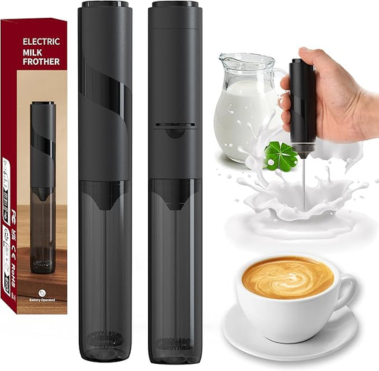 Travel Milk Frother with Cover, Battery-Operated Electric Foam Maker Frother Wand, Milk Foamer Electric Mini Drink Mixer for Coffee, Cappuccino, Lattes, Frappe, Matcha and Hot Chocolate, Black