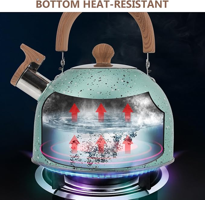 Hemoton Whistling Tea Kettle for Stovetop Stainless Steel Tea Pot Kettles Water Kettle Stove Coffee Kettle with Cool Grip Ergonomic Handle for Boiling Water 2L Green